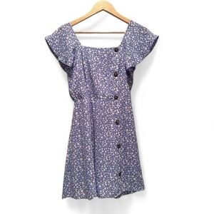 Sienna Sky Blue White Floral Mini Dress Size XS Flutter Sleeves Buttons Summer